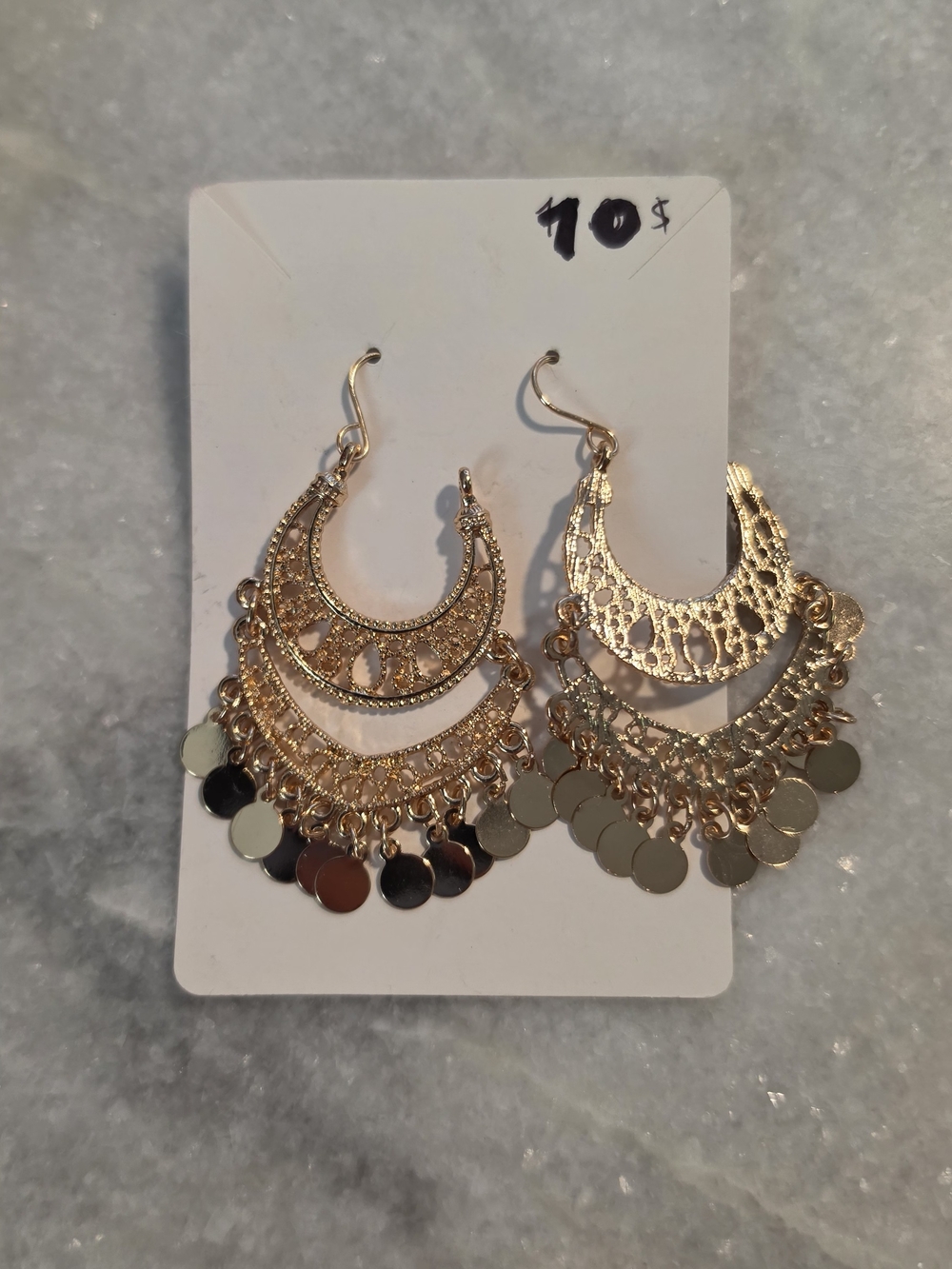 Fashion Jewelry Gold Crescent Filigree Dangle Earrings